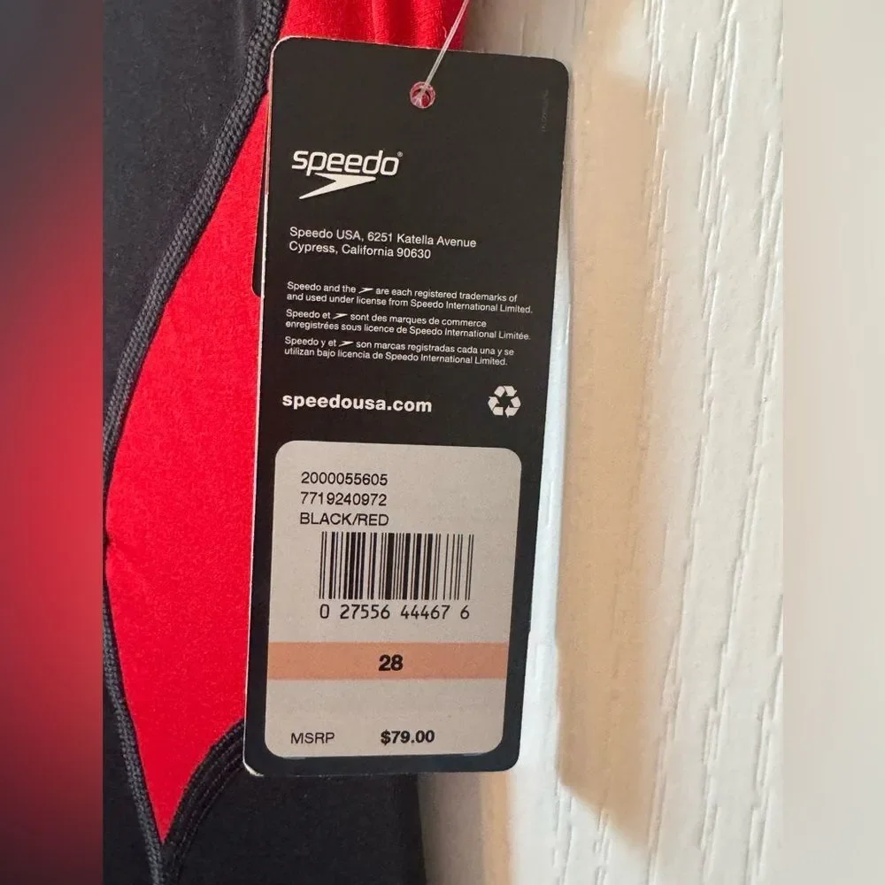 Speedo Women's Swimsuit One Piece Endurance+ Cross Back Black Red 28 NWT